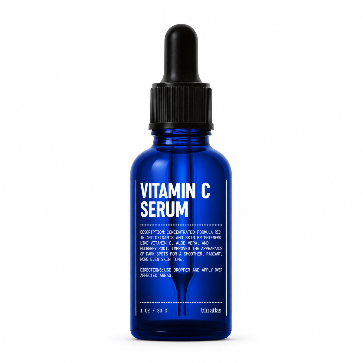 Blu Atlas Vitamin C Serum 1 oz cobalt blue dropper bottle on white