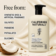 California Naturals Classic Clean Conditioner free from sulfates parabens silicones phthalates synthetic dyes and artificial fragrance