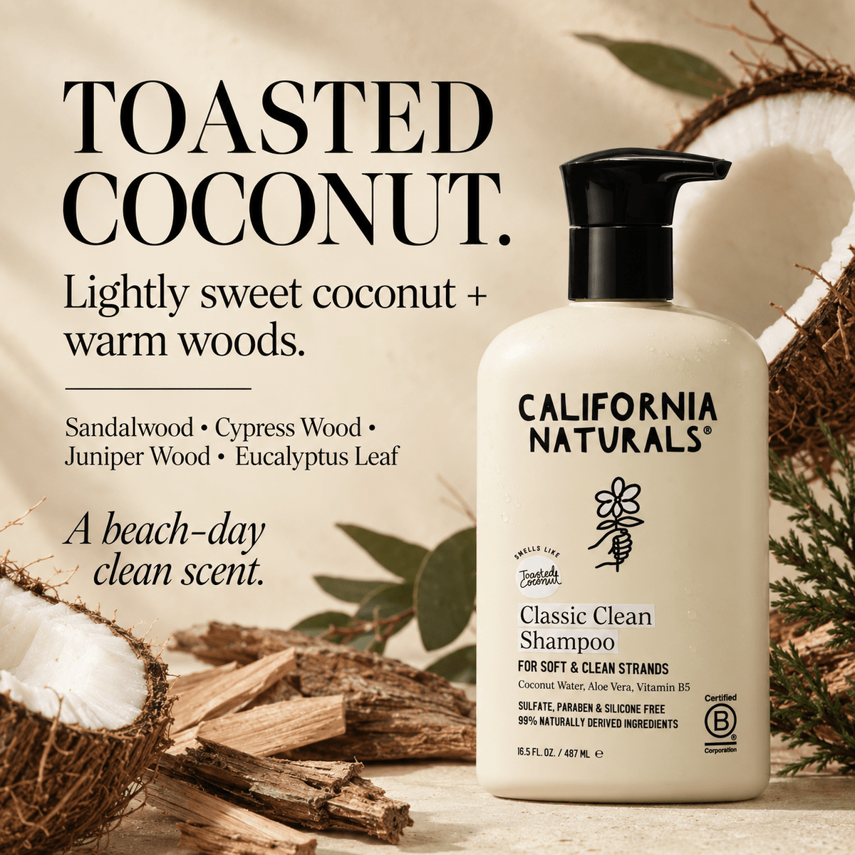California Naturals Classic Clean Shampoo Toasted Coconut scent infographic