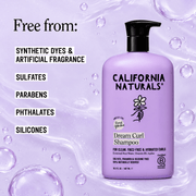 California Naturals Dream Curl Shampoo free from sulfates parabens silicones phthalates synthetic dyes and artificial fragrance