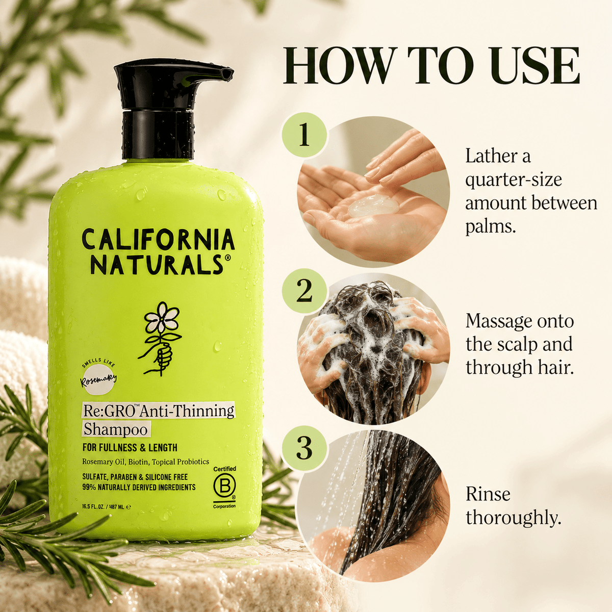 How to use California Naturals Re:GRO Anti-Thinning Shampoo