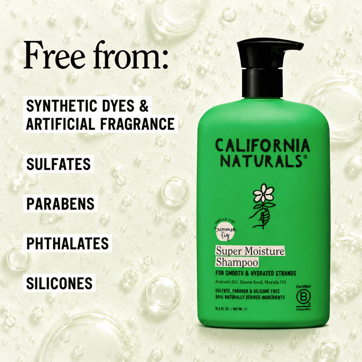 California Naturals Super Moisture Shampoo free-from formula infographic
