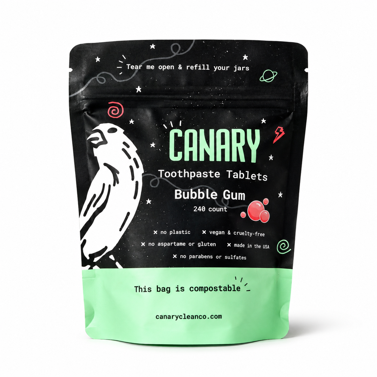Canary Bubble Gum Toothpaste Tablets 240-count refill pouch