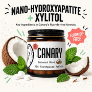 Canary Coconut Mint Toothpaste Tablets nano-hydroxyapatite and xylitol infographic