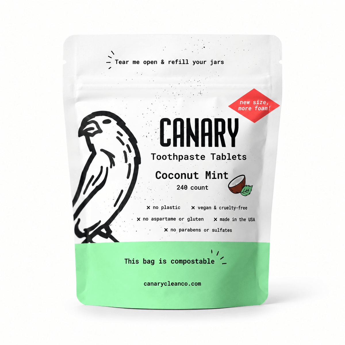 Canary Coconut Mint Toothpaste Tablets 240-count refill pouch