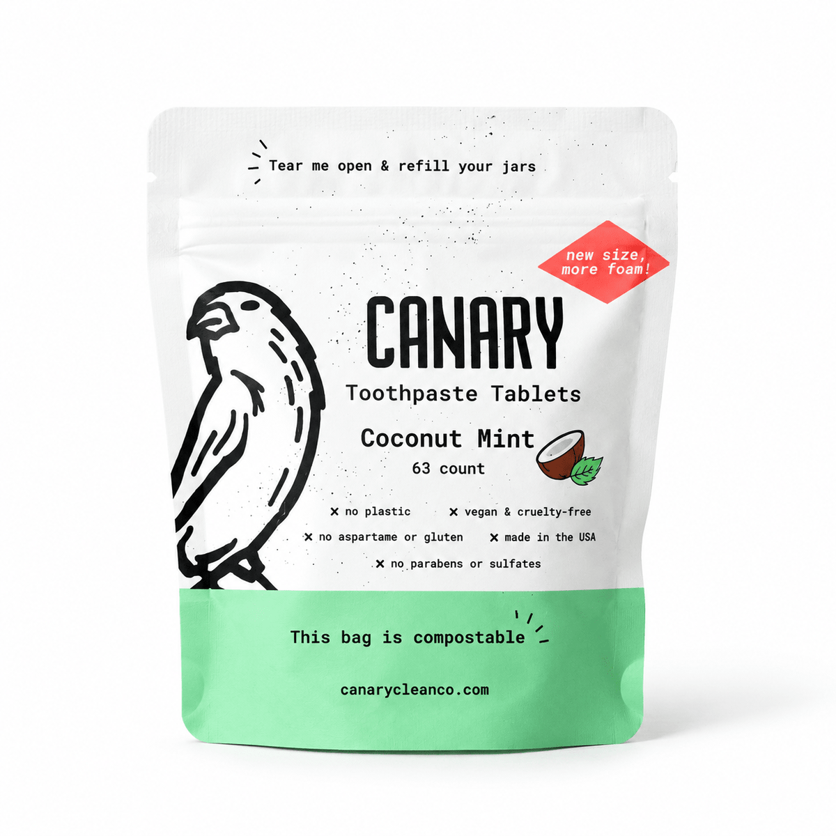 Canary Coconut Mint Toothpaste Tablets 63-count sample pouch