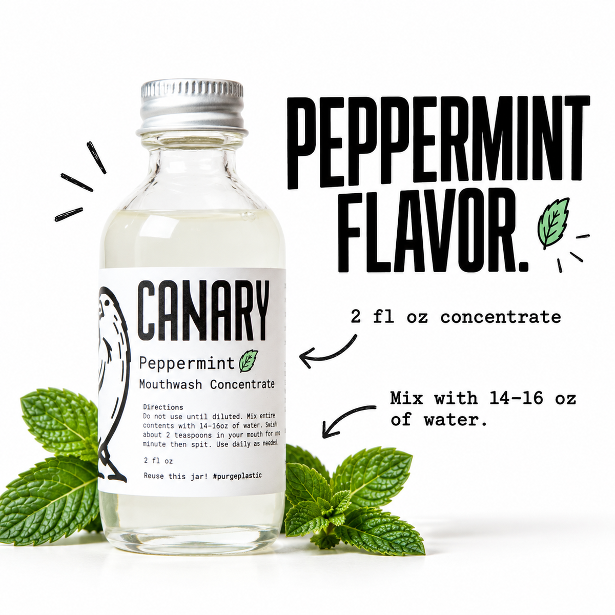 Canary peppermint mouthwash flavor and dilution