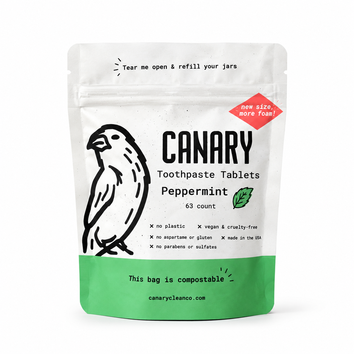 Canary Peppermint Toothpaste Tablets 63 count pouch