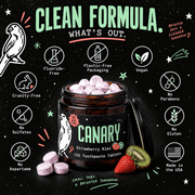 Canary Strawberry Kiwi Toothpaste Tablets clean formula fluoride free vegan plastic free infographic