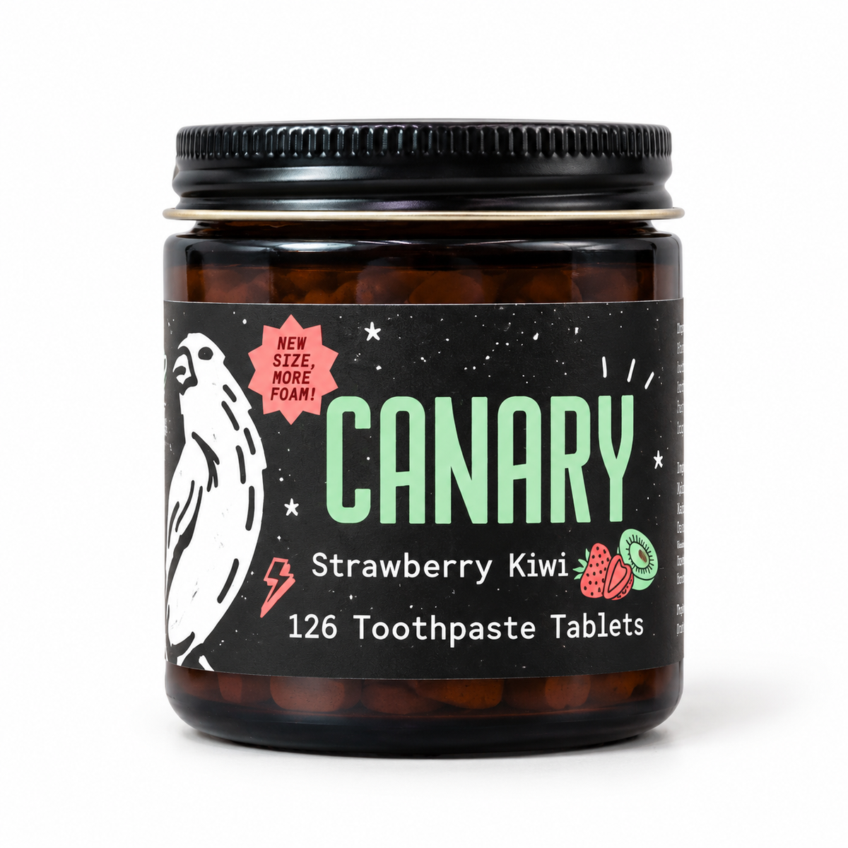 Canary Strawberry Kiwi Toothpaste Tablets 126 count reusable glass jar