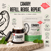 Canary Toothpaste Tablets refill reuse repeat plastic free packaging infographic