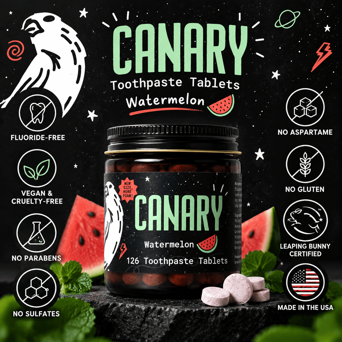 Canary Watermelon Toothpaste Tablets formula standards