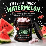 Canary Watermelon Toothpaste Tablets fresh and juicy watermelon flavor infographic