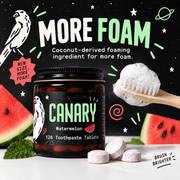 Canary Watermelon Toothpaste Tablets more foam infographic