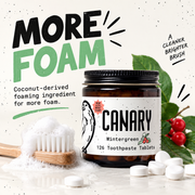 Canary Wintergreen Toothpaste Tablets more foam infographic