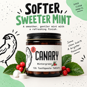 Canary Wintergreen Toothpaste Tablets softer sweeter mint infographic
