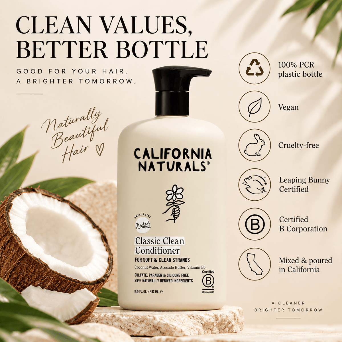 California Naturals Classic Clean Conditioner clean values and recycled bottle