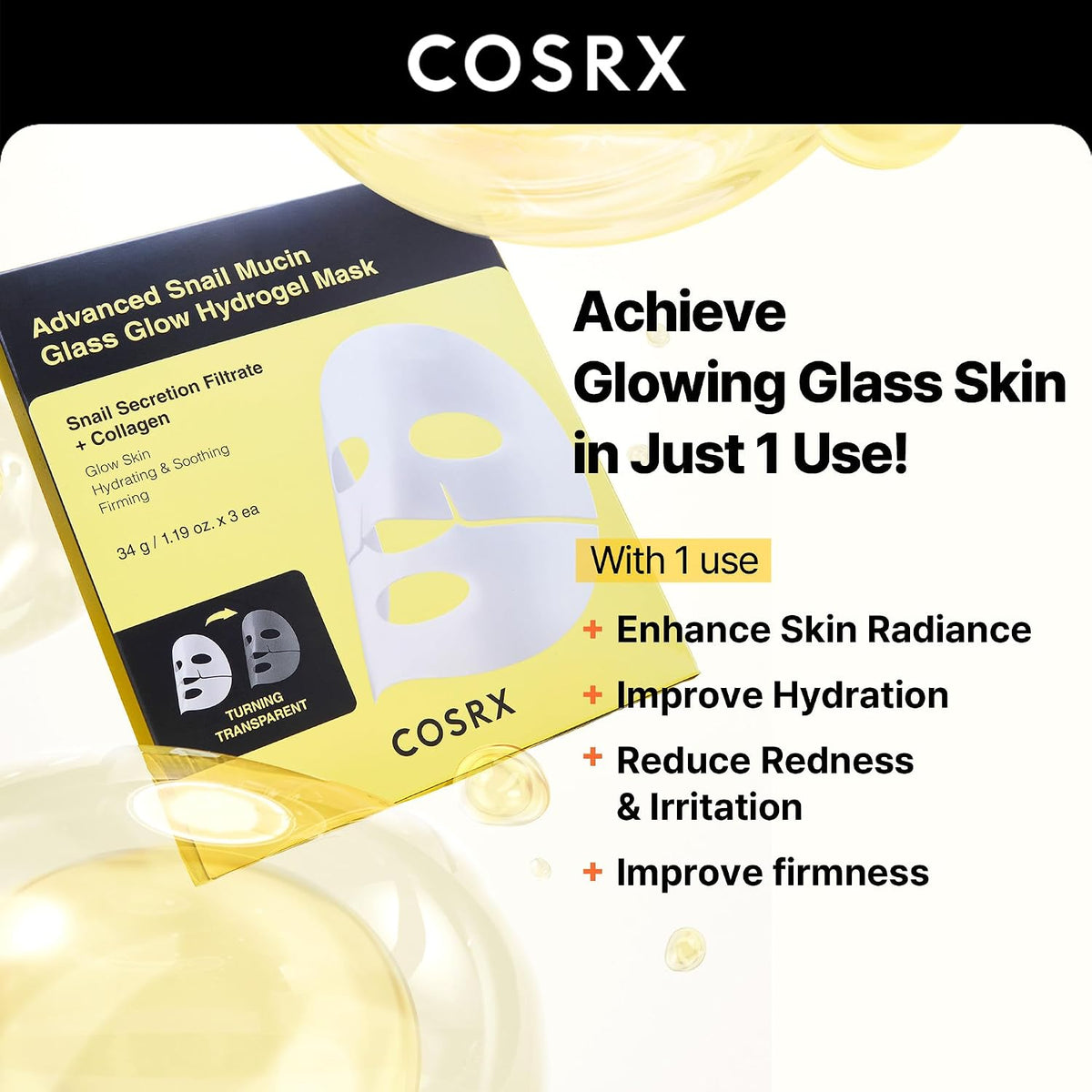 COSRX Advanced Snail Mucin Glass Glow Hydrogel Mask 3 Sheets - English Amazon gallery panel 03