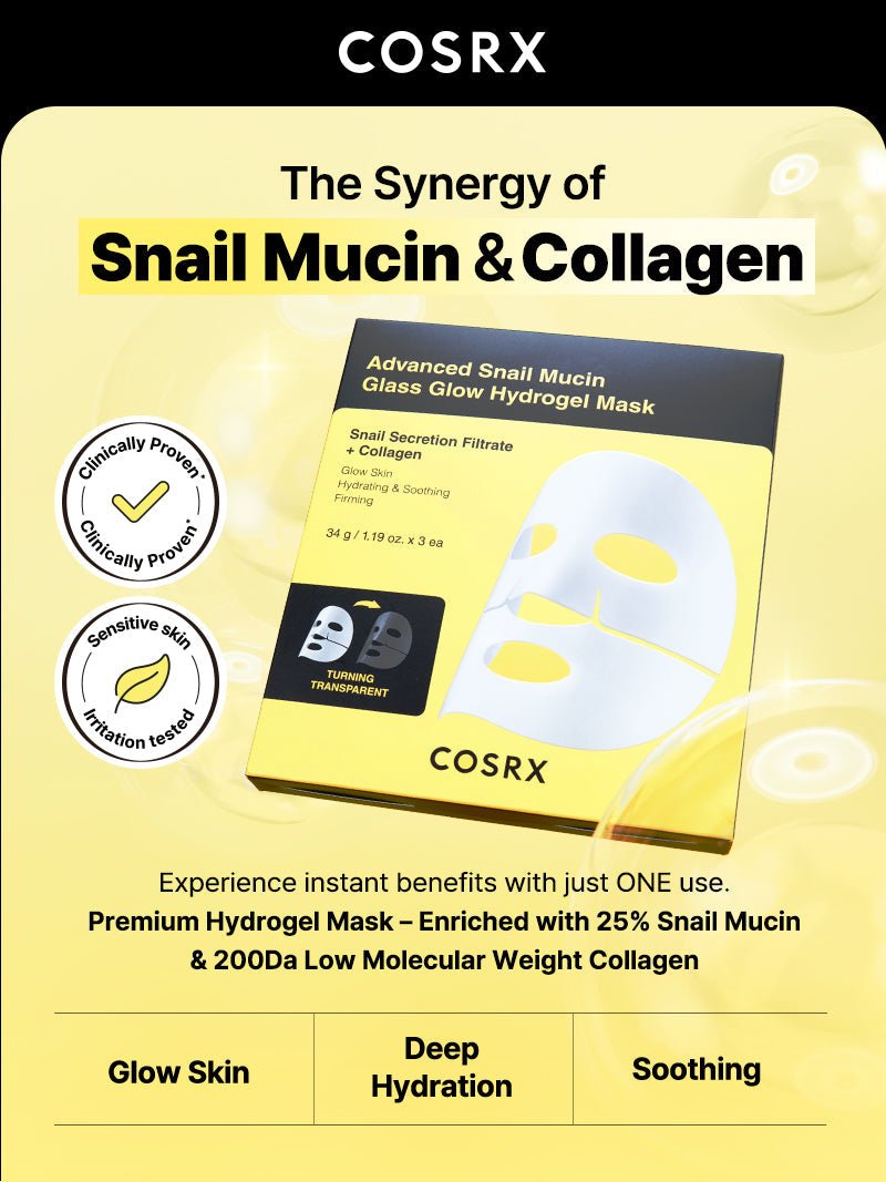 Advanced Snail Mucin Glass Glow Hydrogel Mask official English detail panel 2