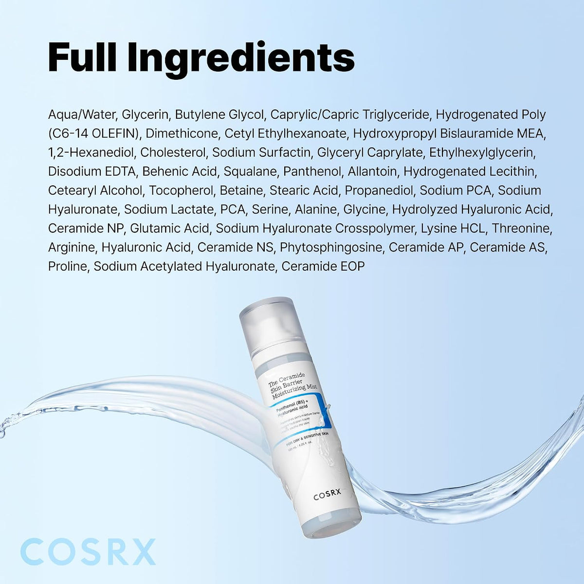 COSRX The Ceramide Skin Barrier Moisturizing Mist 120mL - Full ingredients - English Amazon panel