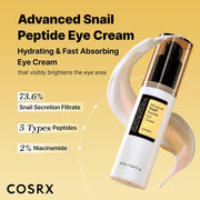 COSRX Advanced Snail Peptide Eye Cream 25mL - Snail peptide and niacinamide concentrations - English Amazon panel