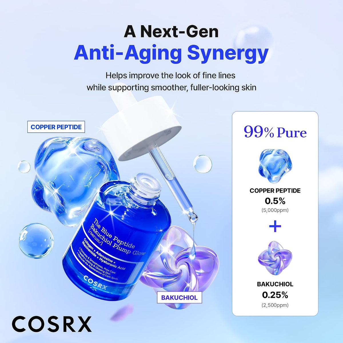 COSRX The Blue Peptide Bakuchiol Plump Glow Serum 50mL English amazon product information panel 3