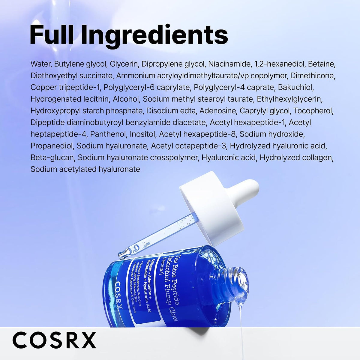 COSRX The Blue Peptide Bakuchiol Plump Glow Serum 50mL English amazon product information panel 9