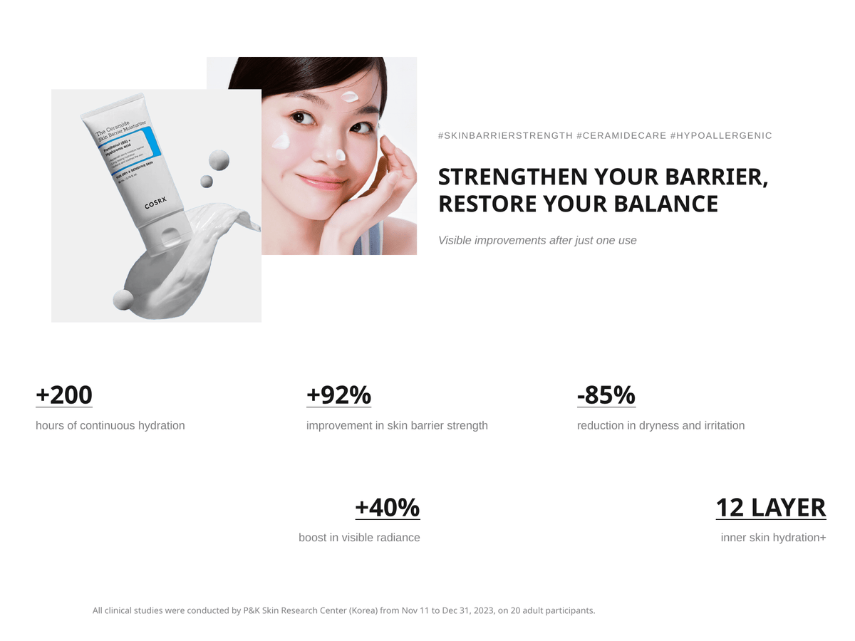 COSRX Ceramide Skin Barrier Moisturizer official clinical information with study footnote