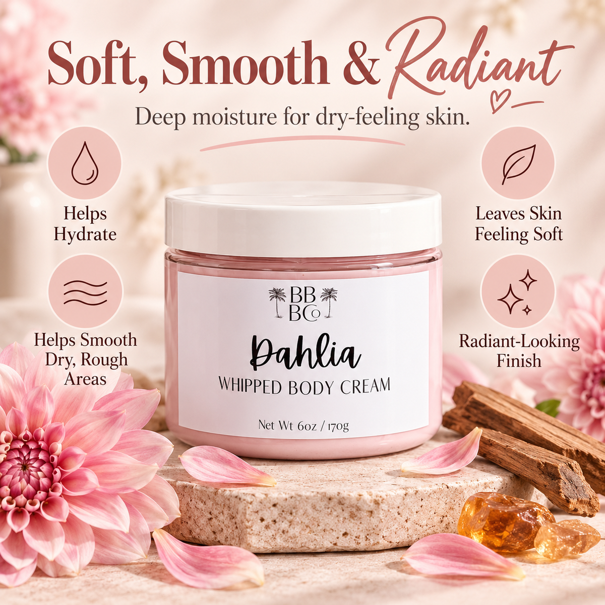 Dahlia hydrating soft smooth radiant body cream benefits