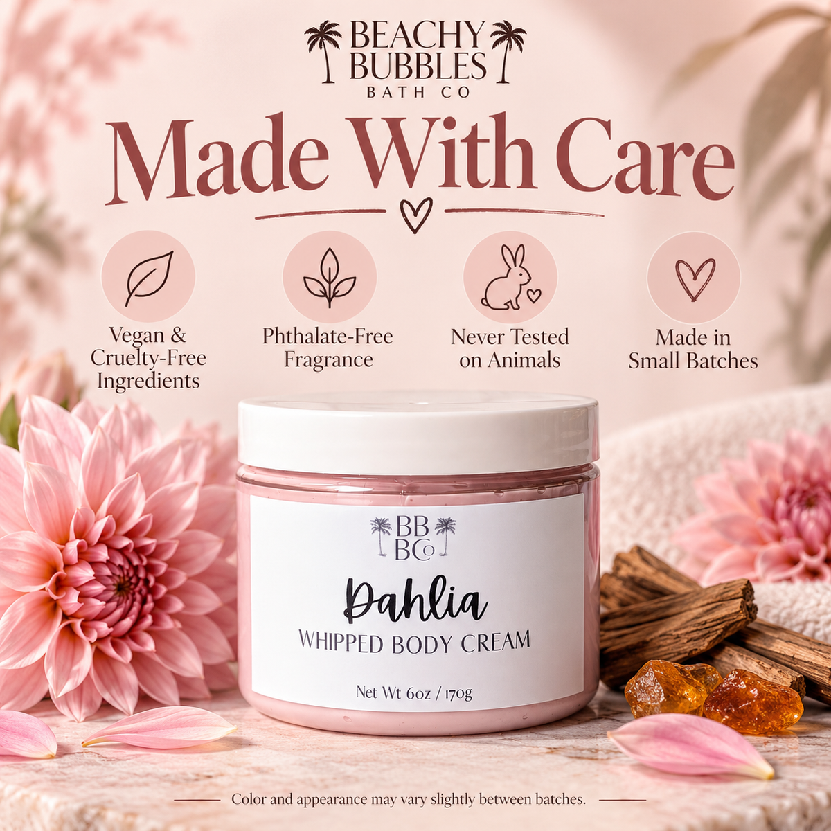 Dahlia vegan cruelty-free phthalate-free small batch product standards