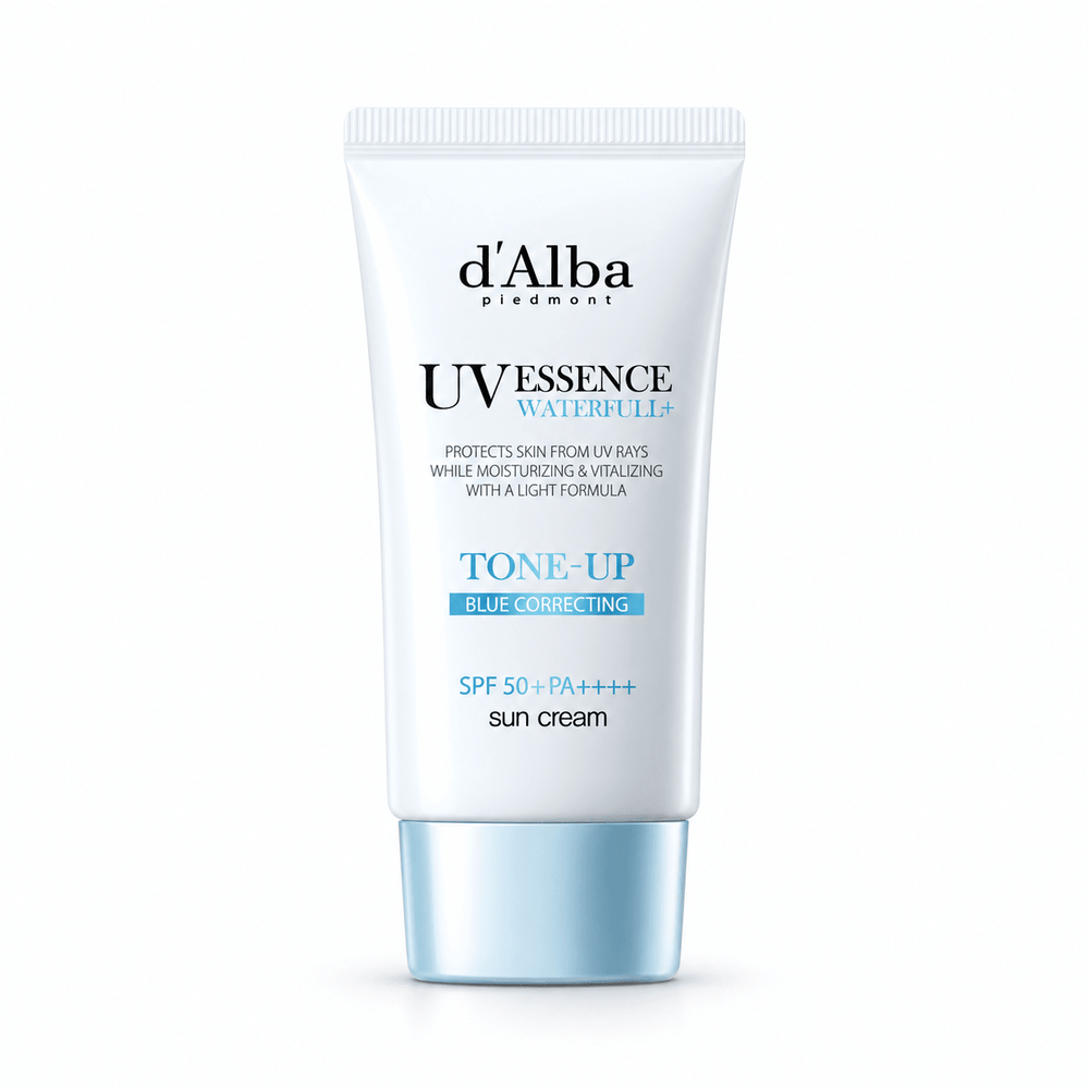 d'Alba Vegan Waterfull Blue Tone Up Sun Cream SPF 50+ PA++++ 50ml single product on white