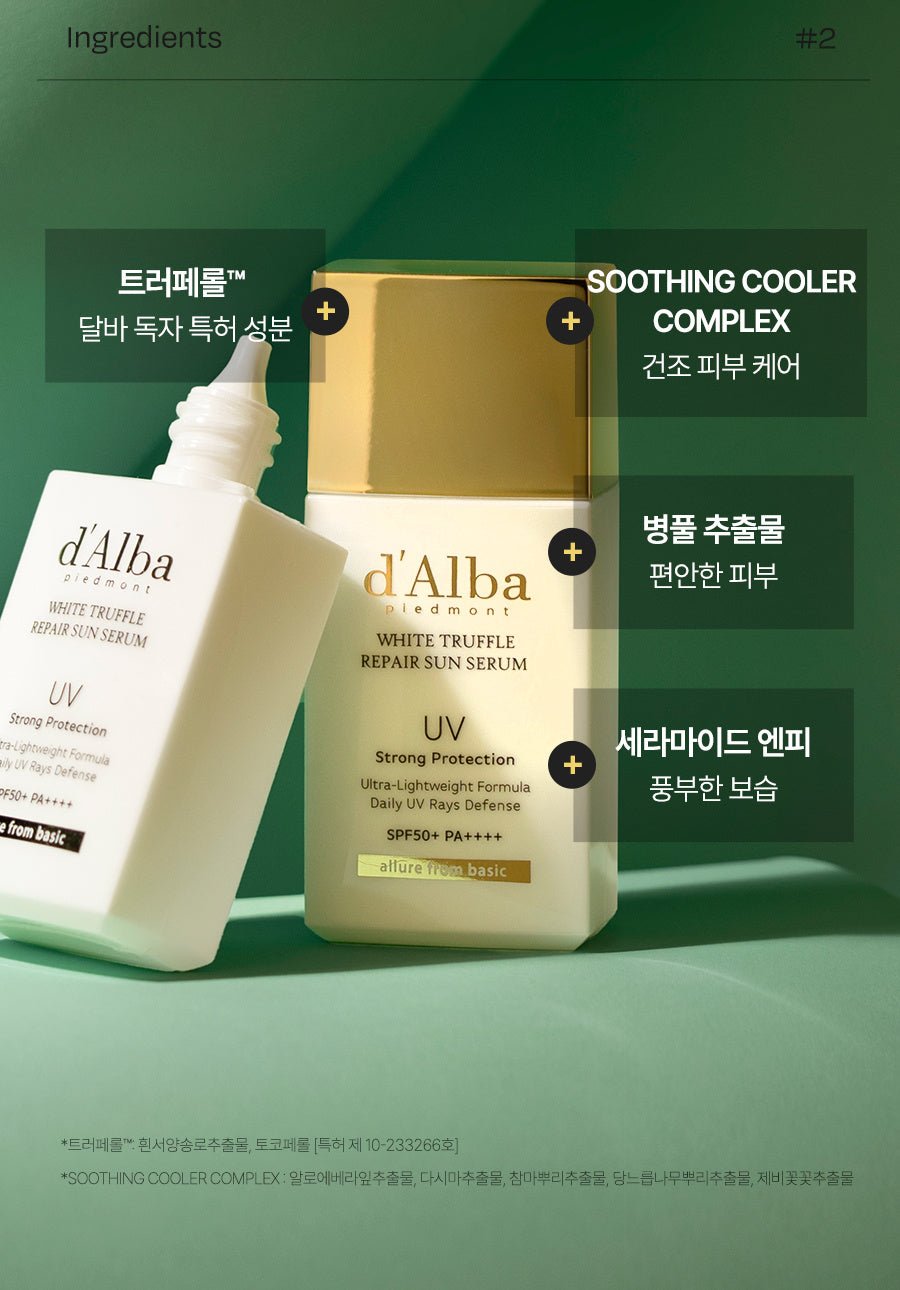 d'Alba White Truffle Repair Sun Serum 35mL - conditioning ingredient blend official detail