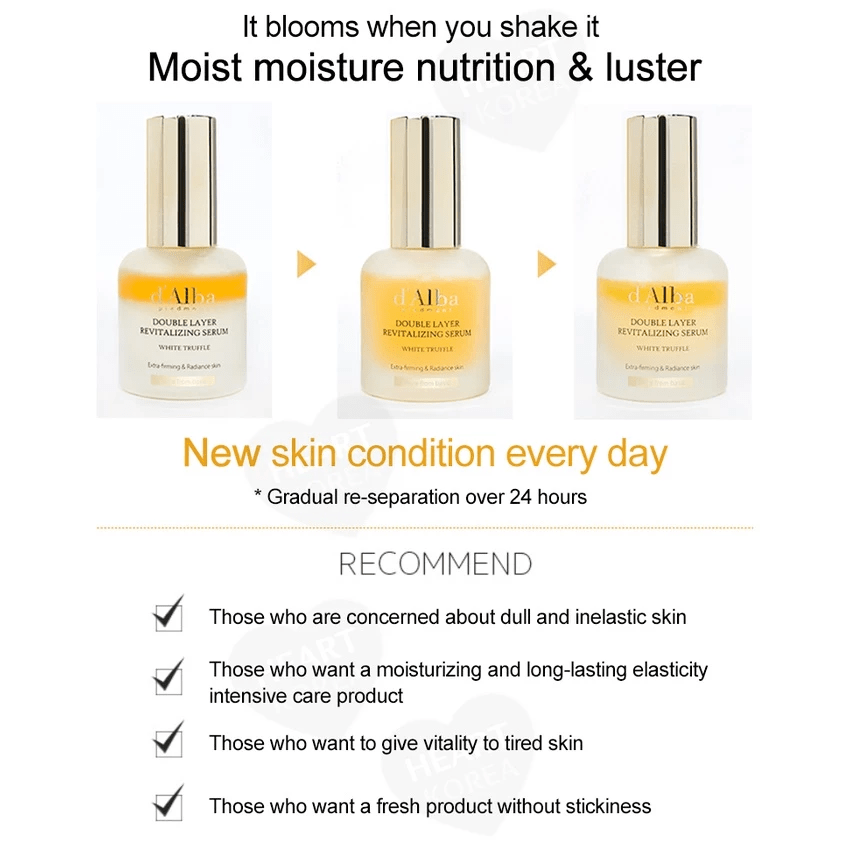 d'Alba Double Layer Revitalizing Serum shake to blend and skin suitability