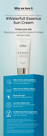 d'Alba Waterfull Essence Sun Cream test overview with original study qualifications
