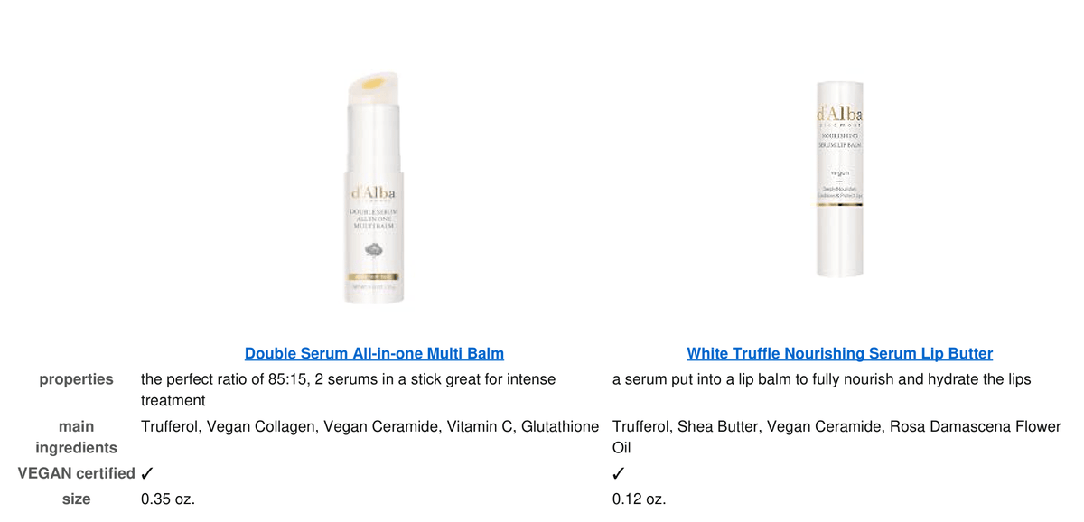 d'Alba Nourishing Serum Lip Balm original Amazon comparison panel