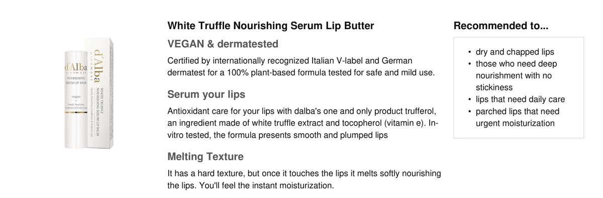 d'Alba Nourishing Serum Lip Balm original Amazon full overview panel