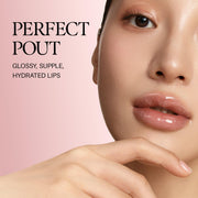 d'Alba Plumping Lip Glow Shade-specific on-model wear appearance: Perfect Pout, glossy/supple/hydrated lips
