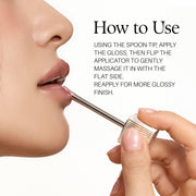 d'Alba Plumping Lip Glow How to Use gold spoon-tip/flat-side directions with lip application