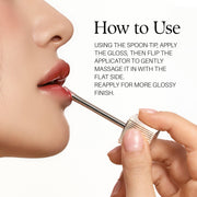 d'Alba Plumping Lip Glow How to Use gold spoon-tip/flat-side directions with lip application