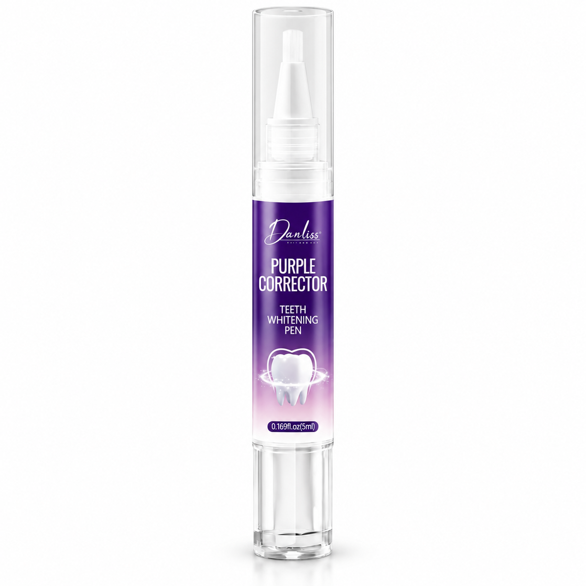 Danliss Purple Corrector teeth whitening pen, 5 mL, with clear cap on white background