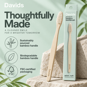Davids bamboo toothbrush sustainable handle FSC packaging infographic