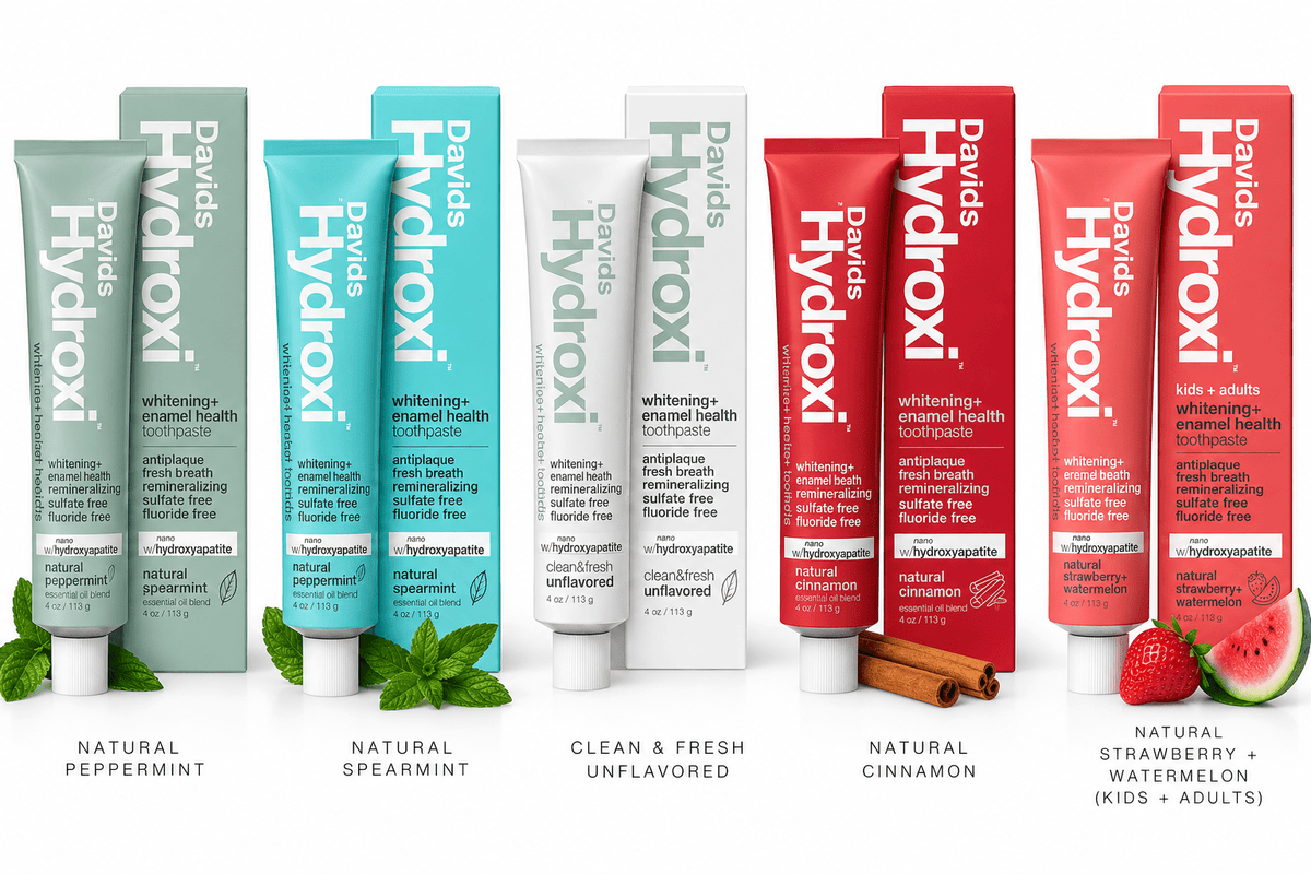 Davids Hydroxi toothpaste five flavor lineup