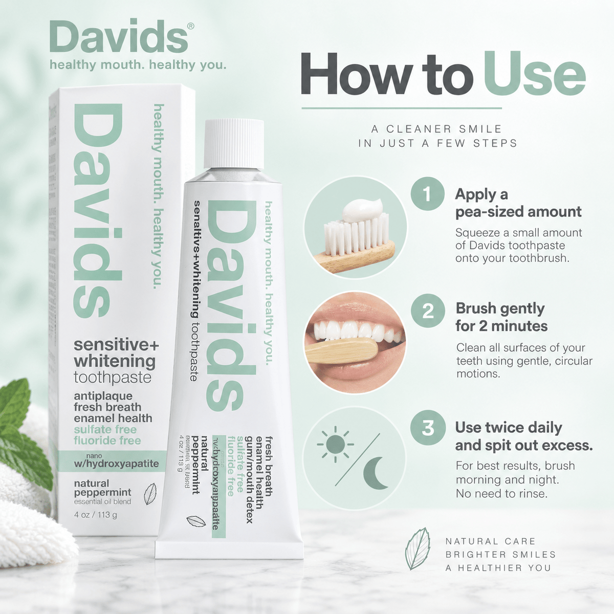 Davids Hydroxi toothpaste how to use infographic