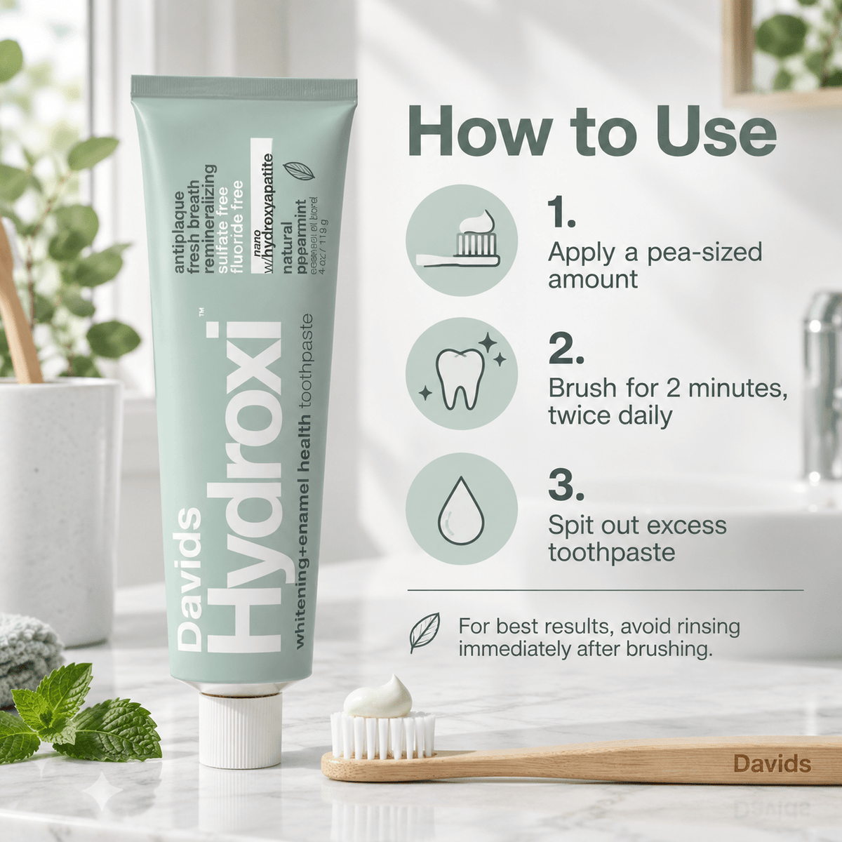 Davids Hydroxi toothpaste how to use infographic
