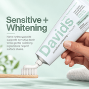 Davids Hydroxi Sensitive + Whitening toothpaste benefits infographic