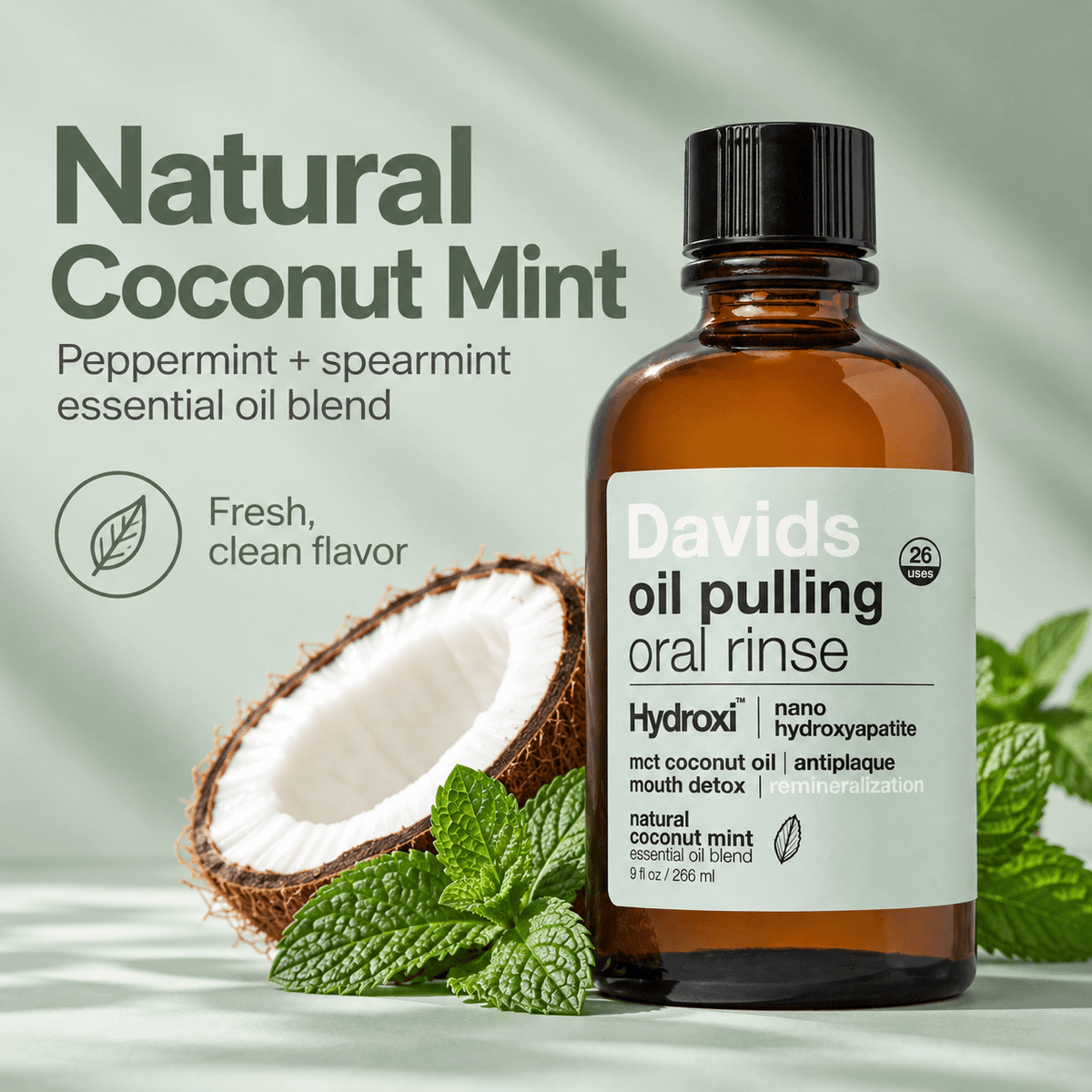 Davids oil pulling oral rinse natural coconut mint infographic