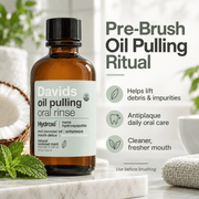 Davids oil pulling oral rinse pre-brush ritual infographic