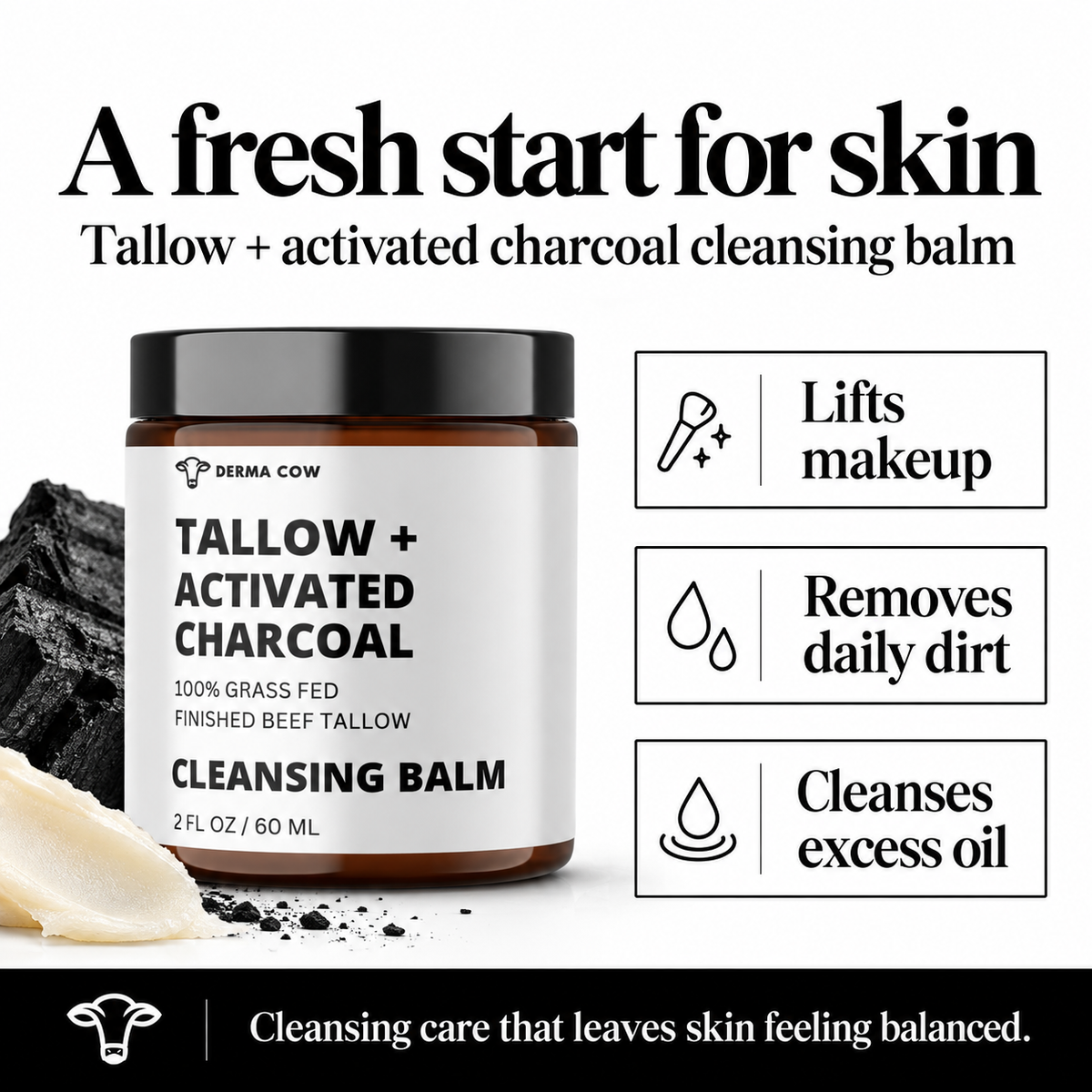 Derma Cow Tallow Activated Charcoal Cleansing Balm cleansing