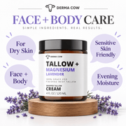 Derma Cow Magnesium Lavender Tallow Cream face and body infographic