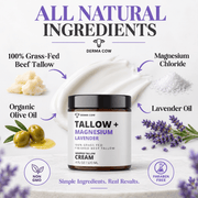 Derma Cow Magnesium Lavender Tallow Cream ingredients infographic